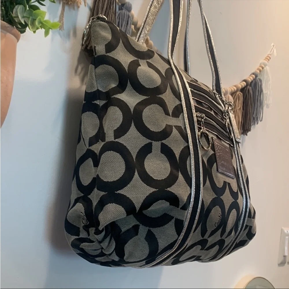 Coach Monogram metallic handles shoulder bag
